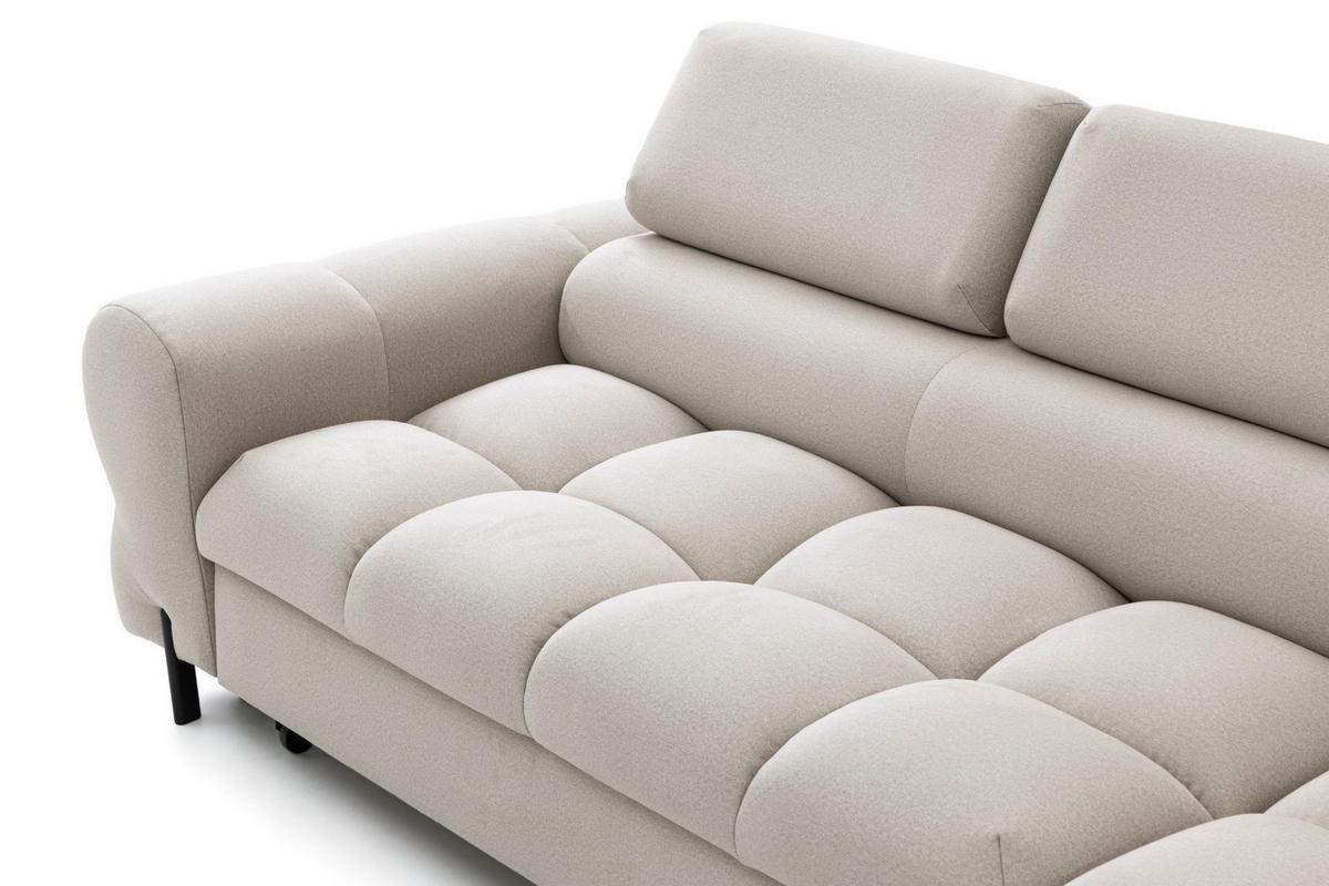 ECKSOFA BOWL L Rechts mit Schlaffunktion 125x195 Velours Creme - Creme/Schwarz, Holz/Textil (195/260cm) - Muffo