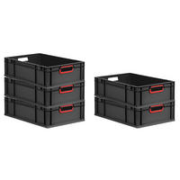 EUROBOX 5x NextGen Color 17x40x60 cm 34 Liter Griffe rot offen, Schwarz - Rot/Schwarz, Kunststoff (40/17/60cm) - PROREGAL