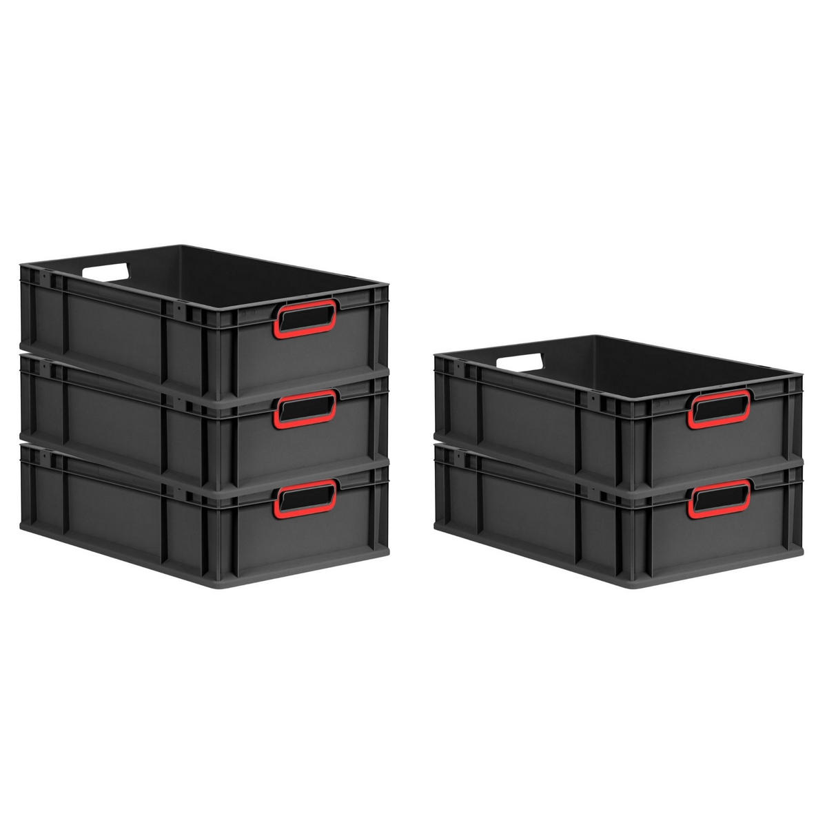 EUROBOX NextGen Color 17x40x60 cm 34 Liter Griffe rot offen, Schwarz - Rot/Schwarz, Kunststoff (40/17/60cm) - PROREGAL