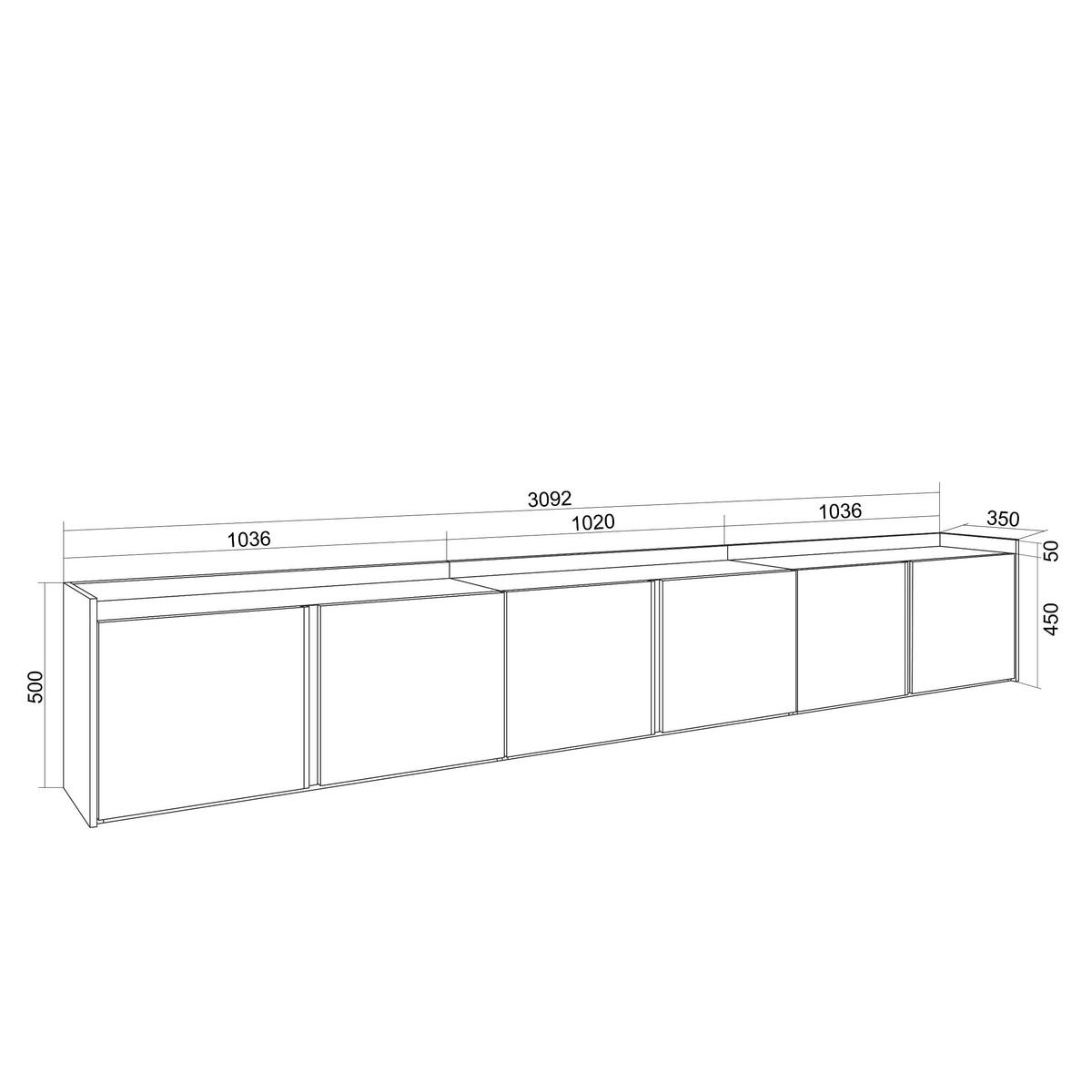 LOWBOARD, Beige, 309/35/50cm, Hängend - Beige, Holzwerkstoff (309/50/35cm) - Skraut Home