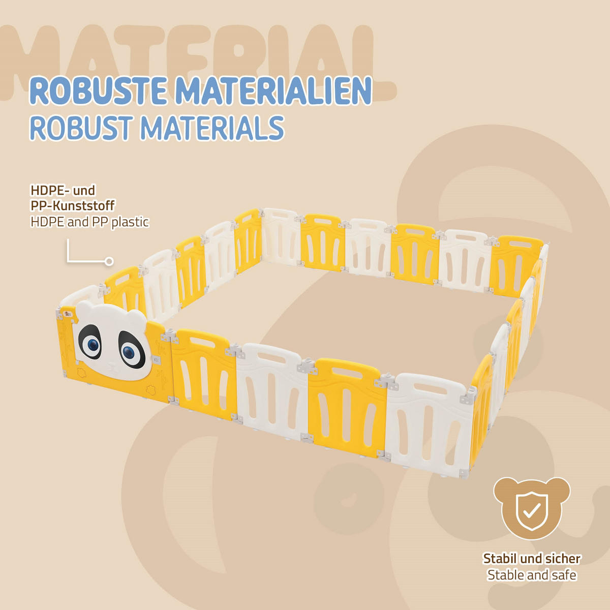 LAUFGITTER Baby faltbar 240 x 240 cm - Gelb, Kunststoff (240/53/240cm) - Joyz