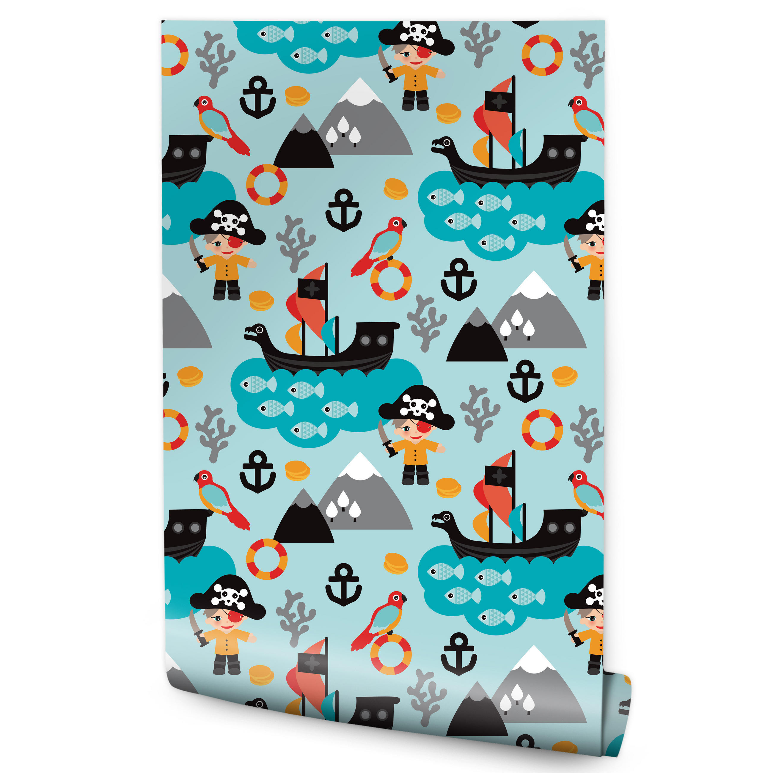 VLIESTAPETE Piraten, Schiffe und Meer – Türkis, Bunt – 50x1000 cm - Türkis/Multicolor, Papier (50/1000cm) - Muralo