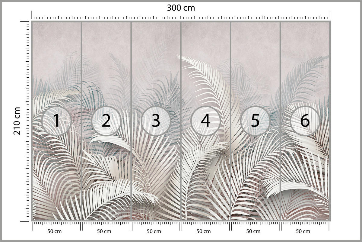 FOTOTAPETE für Schlafzimmer Tropische Blätter Palmenblätter Delikat 300x210 - Beige/Braun, Papier (300/210cm) - Muralo