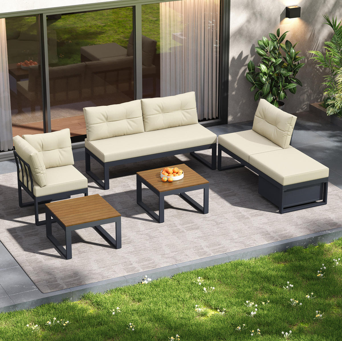 SOFASET modular mit Liegefunktion und Stauraum Beige - Beige, Metall - Beauniv