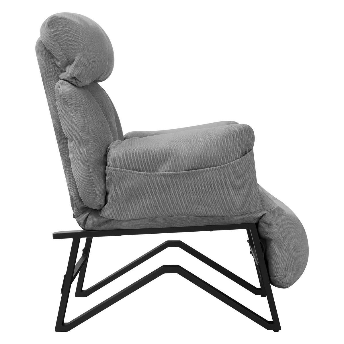 RELAXSESSEL Grau Leinenbezug verstellbar mit Armlehnen und Fußablage - Schwarz/Grau, Textil/Metall (85/102/82cm) - ML-DESIGN