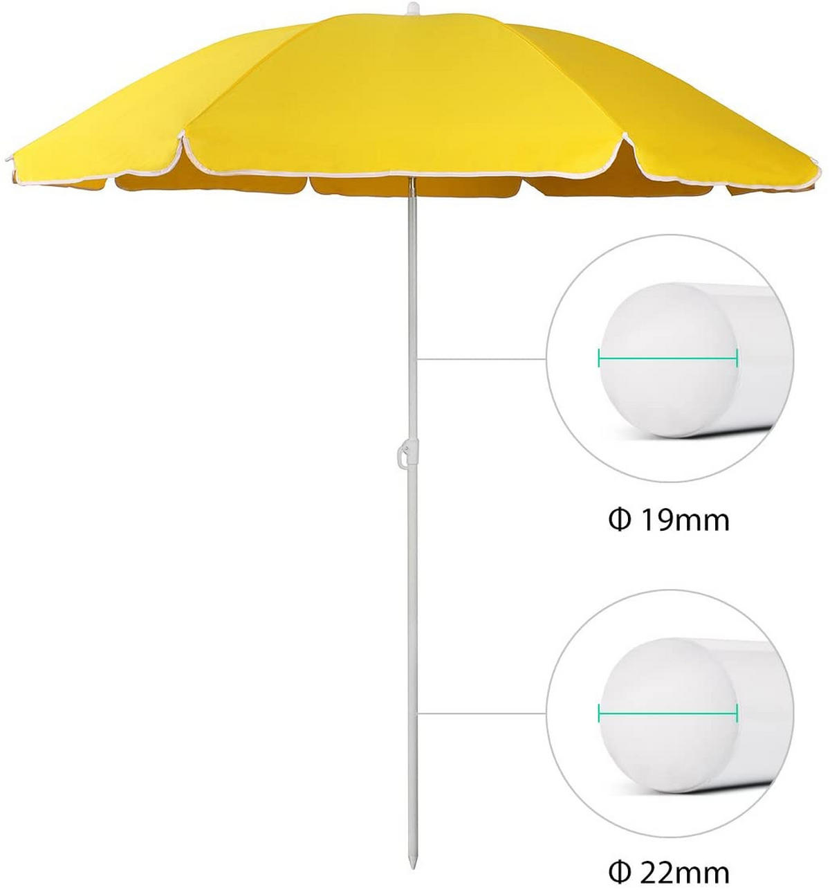 SONNENSCHIRM 200cm Strand Gelb UV50+ Gartenschirm Balkon Terrasse - Gelb, Kunststoff/Metall (200/200cm) - Resch