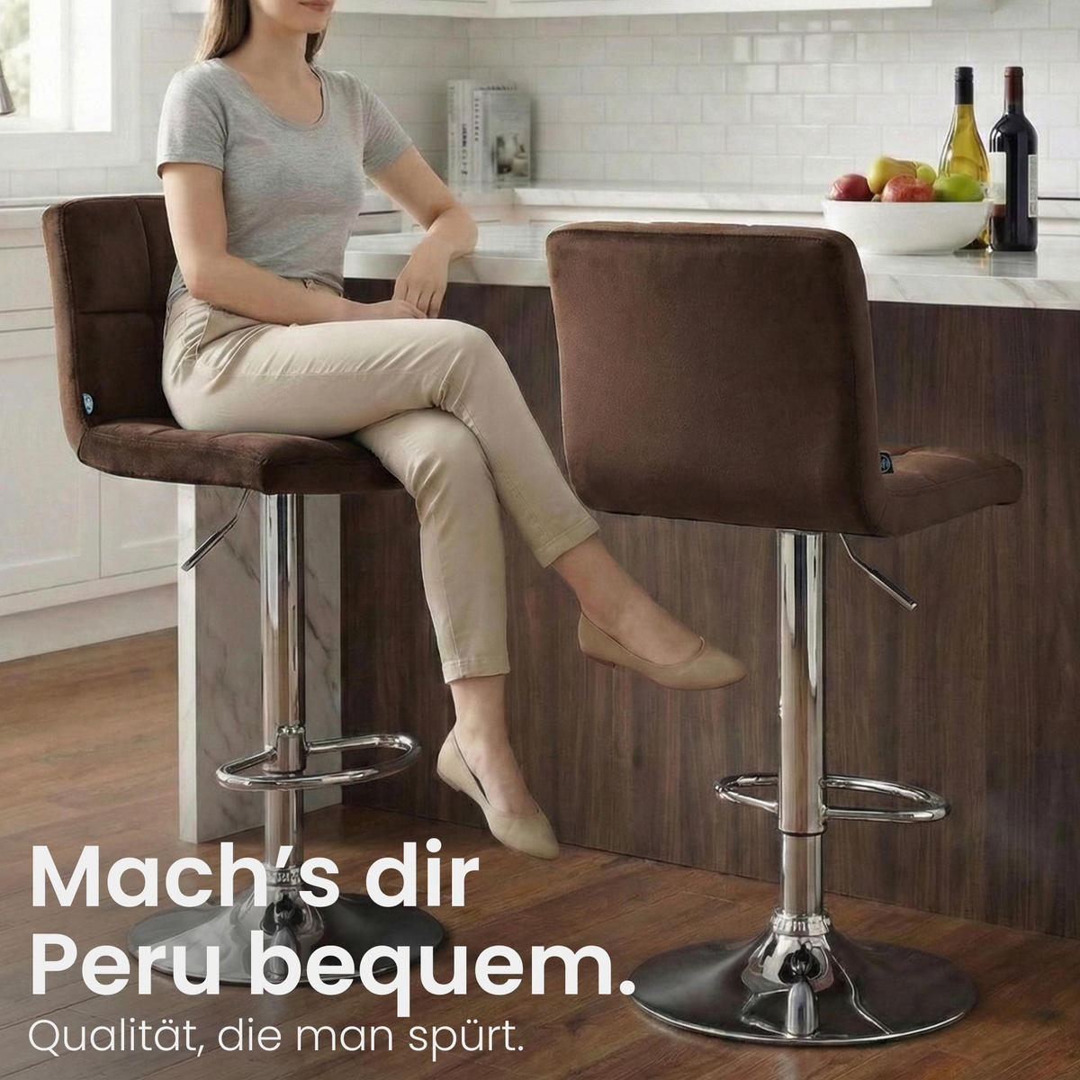 BARHOCKER Samt Braun - Chromfarben/Braun, Textil/Metall (46/94/47cm) - CLP