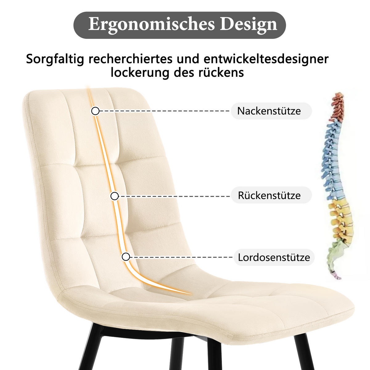 ESSGRUPPE 5-teilig mit rechteckigem Esstisch und vier beigen Samtstühlen als modernes Küchen-Essset, weiß-beige - Beige, Holzwerkstoff (68/75/117cm) - Luhomfu