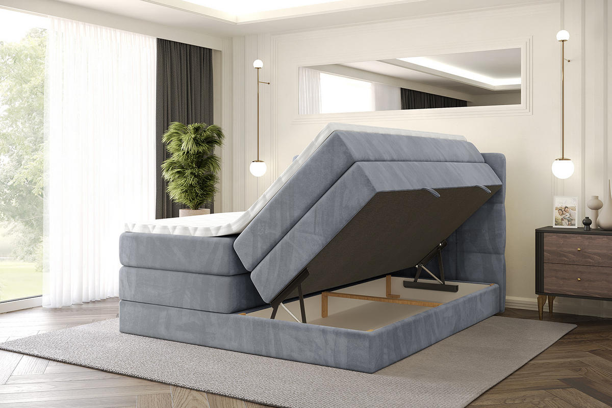 BOXSPRINGBETT mit Matratze H3|H4 und Lattenrost - LIRO KING-120x200 - Grau Casablanca - Grau, Holzwerkstoff (120/200cm) - ALTDECOR