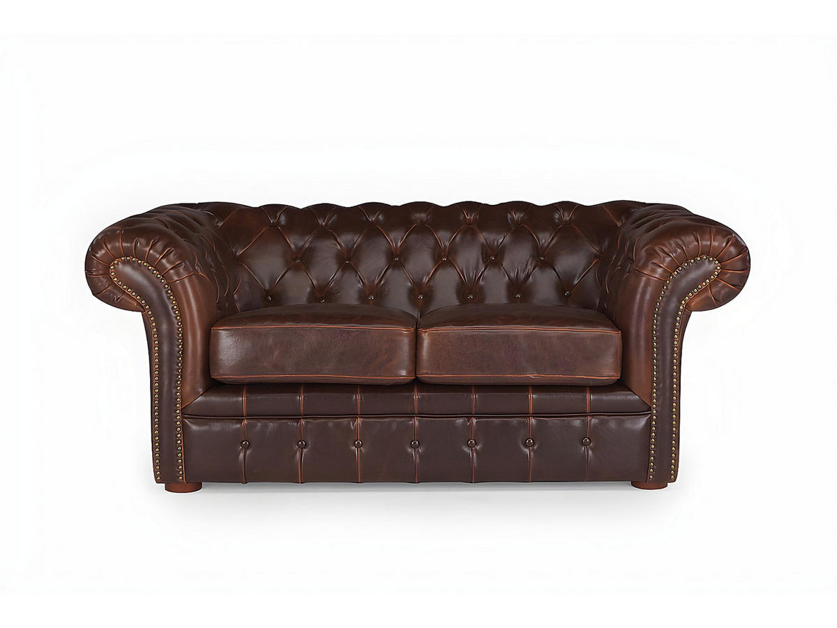 CHESTERFIELD Ledersofa 2-Sitzer - Vintage Leder - Braun - CLOTAIRE - Braun, Leder (173/73/90cm) - Vente-Unique