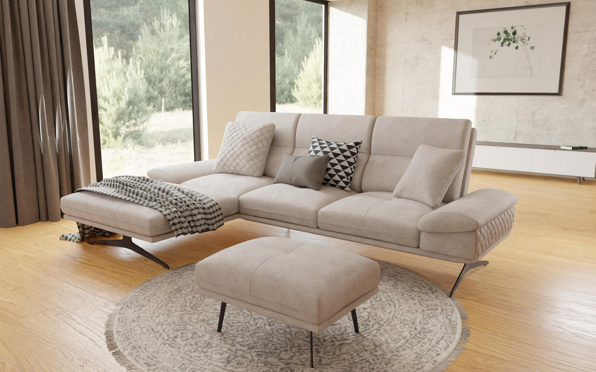 HOCKER Loris Beige Samt - Beige/Schwarz, Holz/Textil (83/47/62cm) - S-Style Möbel