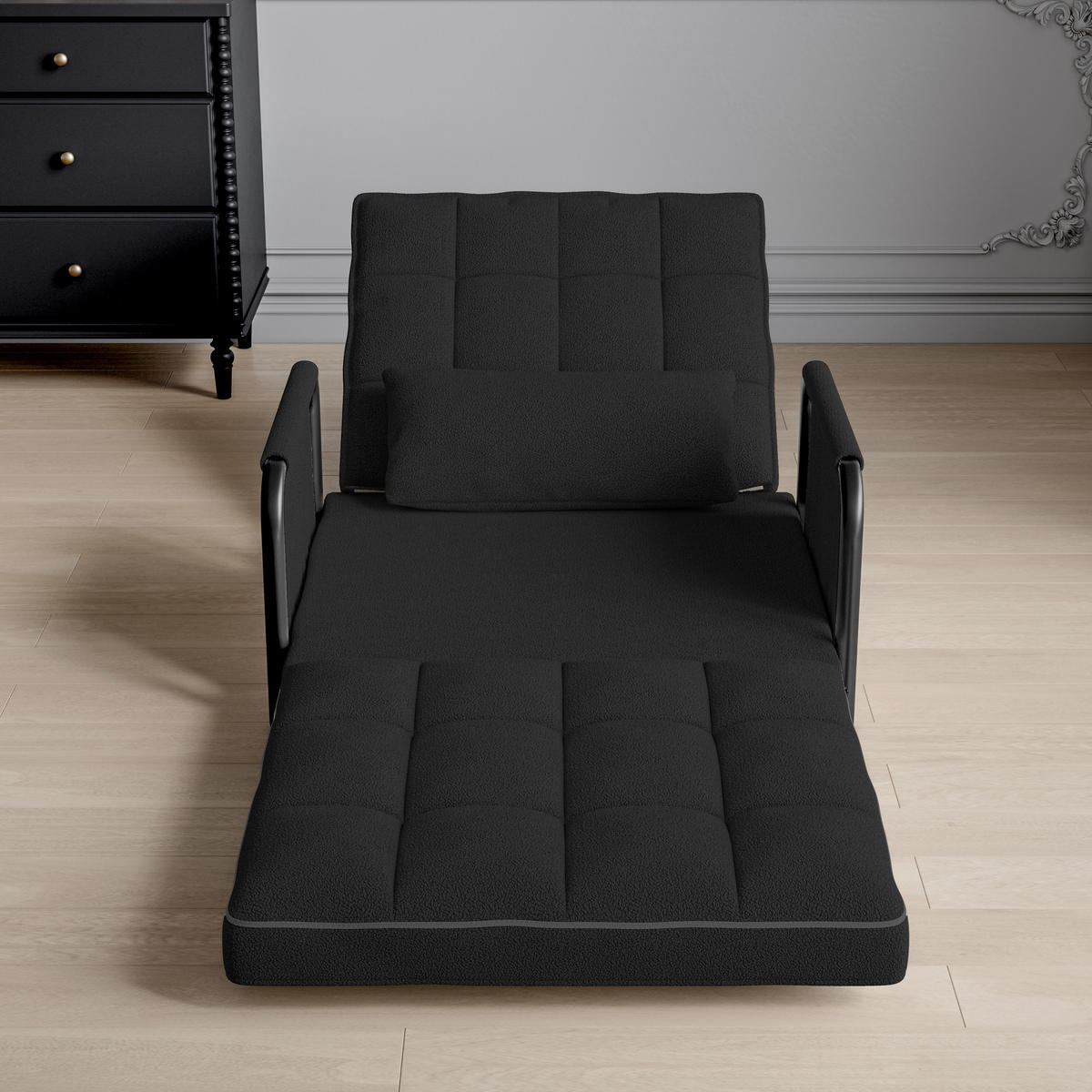 SCHLAFSOFA 5-fach verstellbar, Multifunktional, Schwarz Bouclé-Stoff - Schwarz, Holz (78/55/180cm)