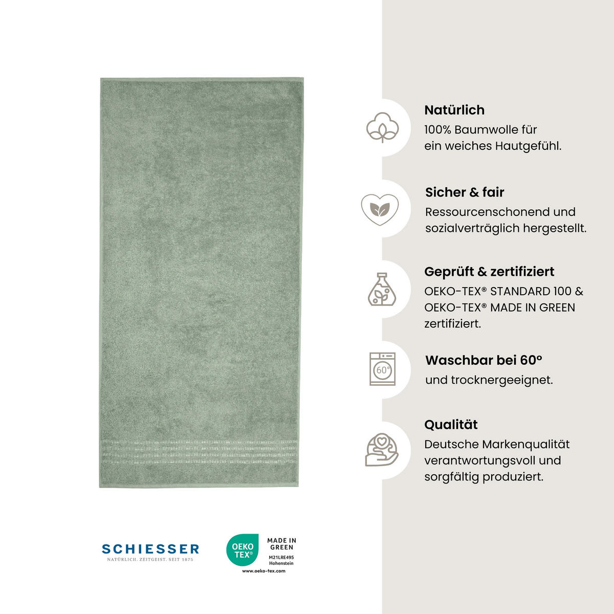 DUSCHTUCHSET Milano - 2-teilig - 70 x 140 cm - Hellgrün - Hellgrün, Textil (70/140cm) - SCHIESSER