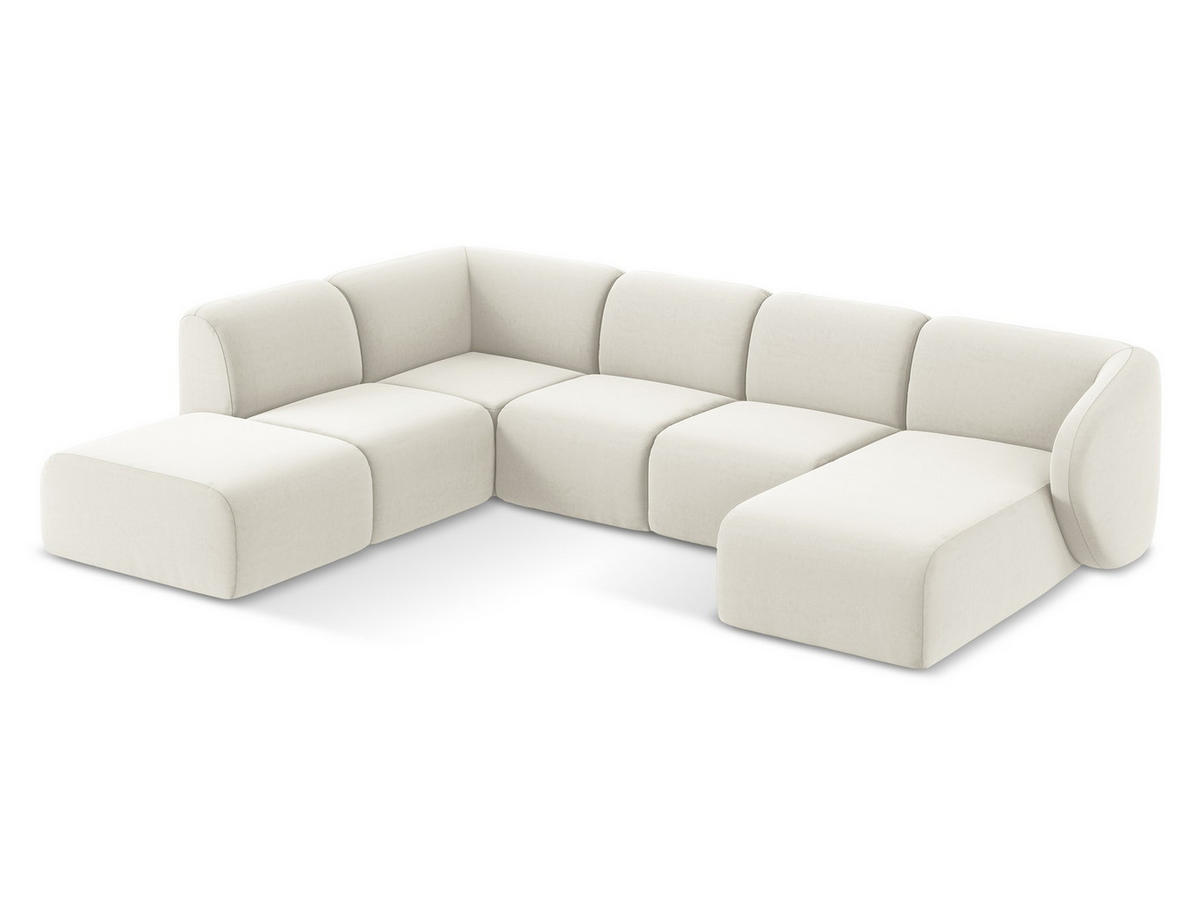 WOHNLANDSCHAFT Samt Stoff Beige - Creme/Schwarz, Holzwerkstoff/Kunststoff (325/75/236cm) - Makamii