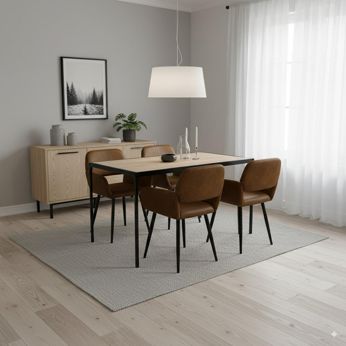 ESSZIMMER SET – 1 Tisch + 4 Stühle – Holzoptik & Wildleder - Braun, Holzwerkstoff/Metall (120/75/80cm) - Urban Meuble