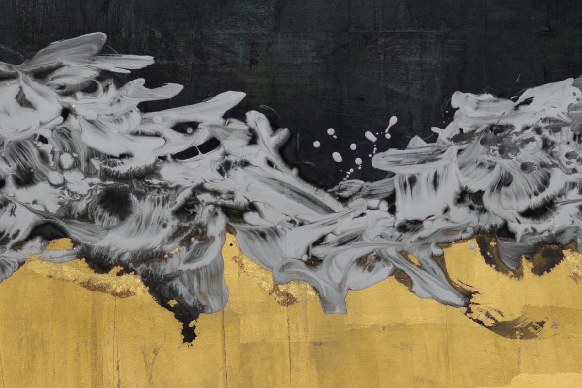 ACRYLBILD HANDGEMALT Schwarz 78/103 cm - Goldfarben/Schwarz, Textil (77.5/102.5cm) - KUNSTLOFT