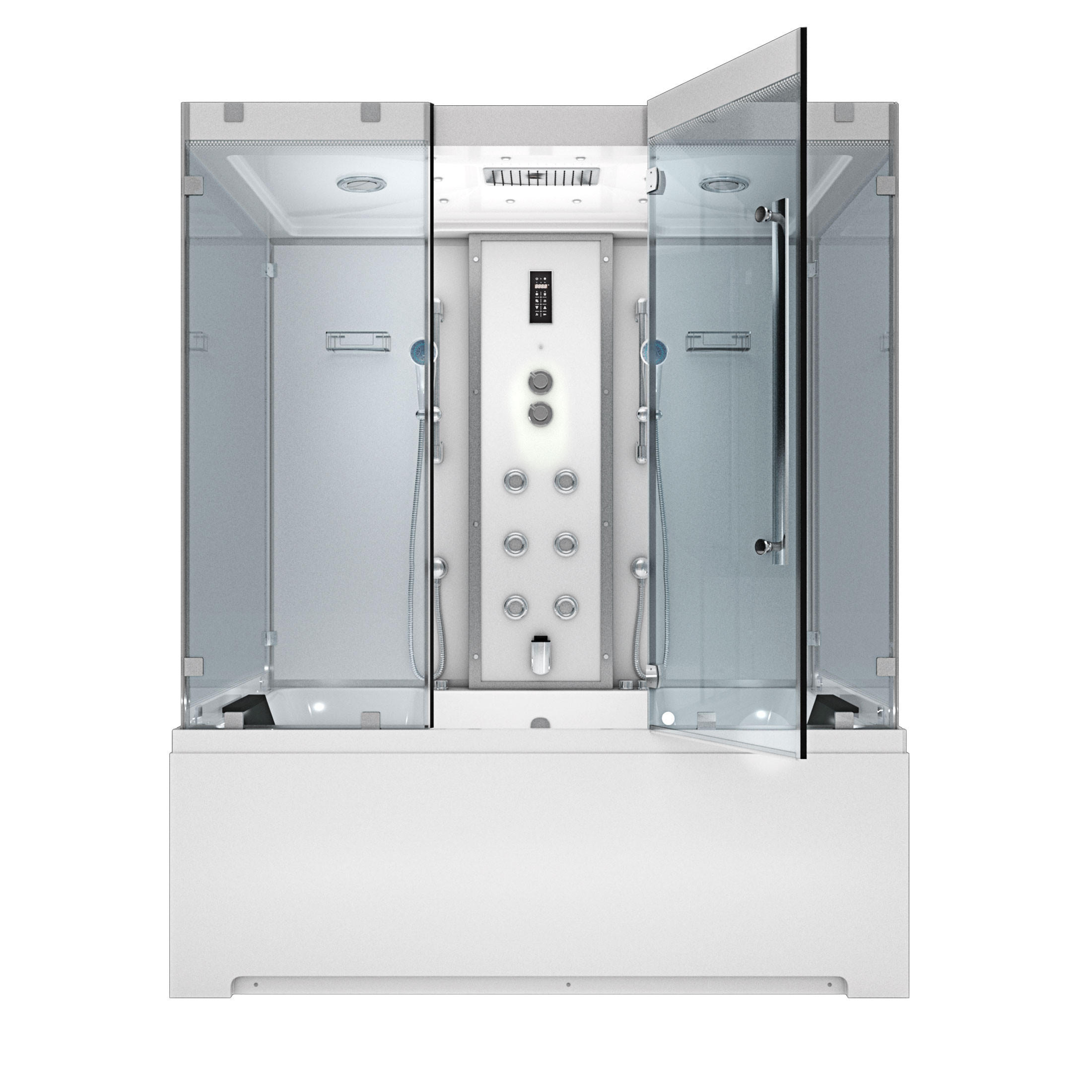 BADEWANNE Dusche K80-WS-EH-B-EC-SC-EA Duschtempel - Weiß, Glas/Kunststoff (180/100/228cm) - AcquaVapore by Sandra Jentho