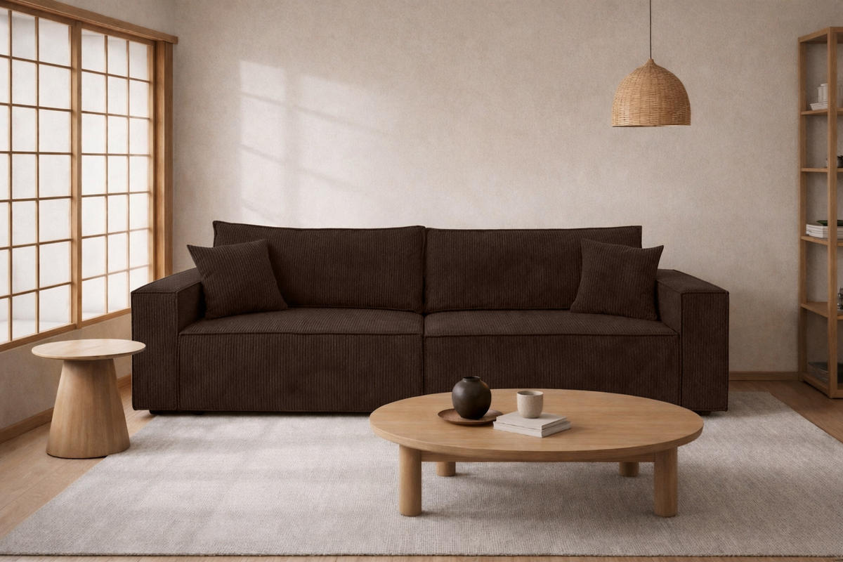 SOFA Mit Schlaffunktion Und Bettkasten, Cordstoff Poso, Braun, BEST SCORNER - Braun, Holz (245/83/90cm) - Kaiser Möbel