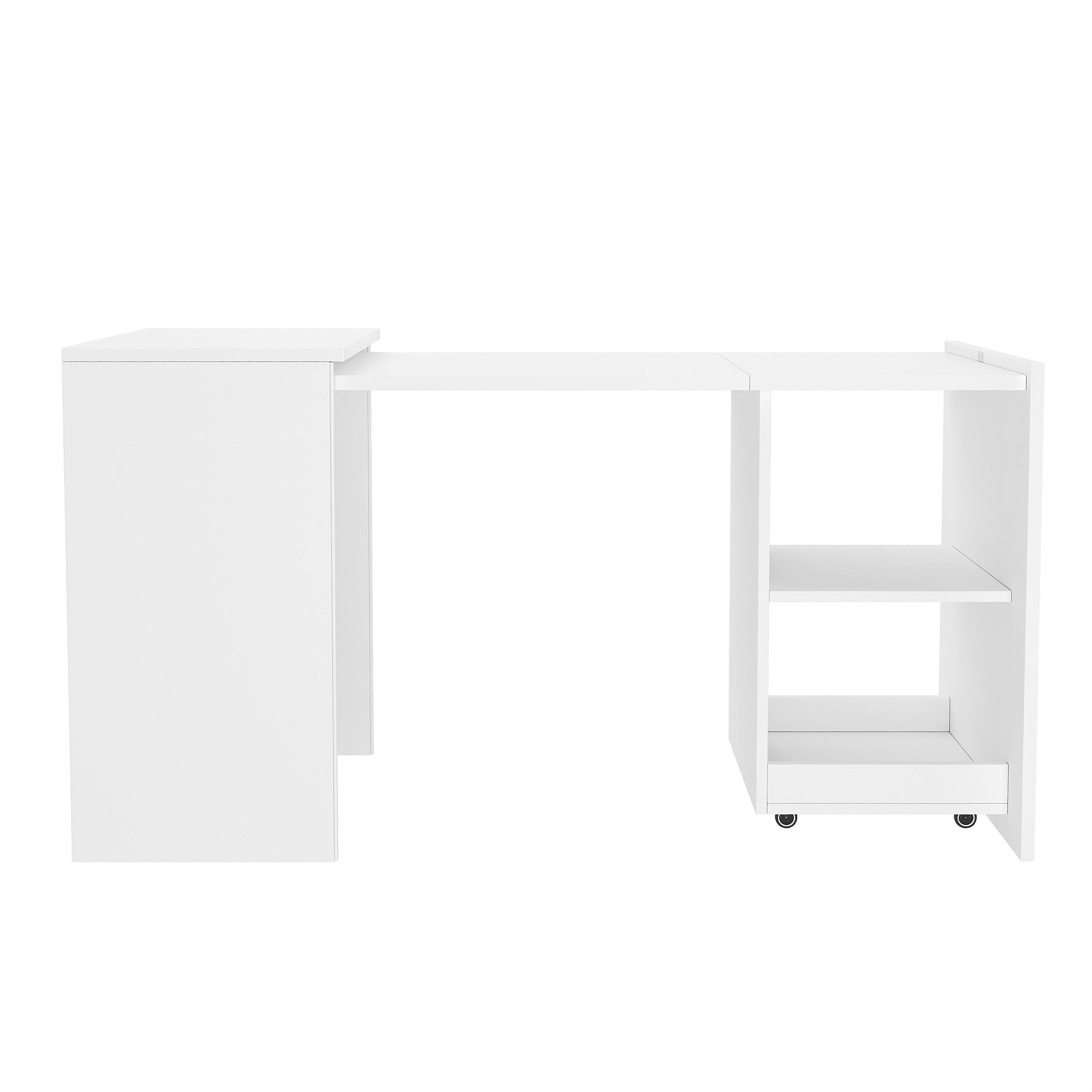 SCHREIBTISCH Weiß 126/55/75 cm klappbar mit Rollen und offenen Fächern - Weiß, Holzwerkstoff (126/55/75cm) - PANGIVO