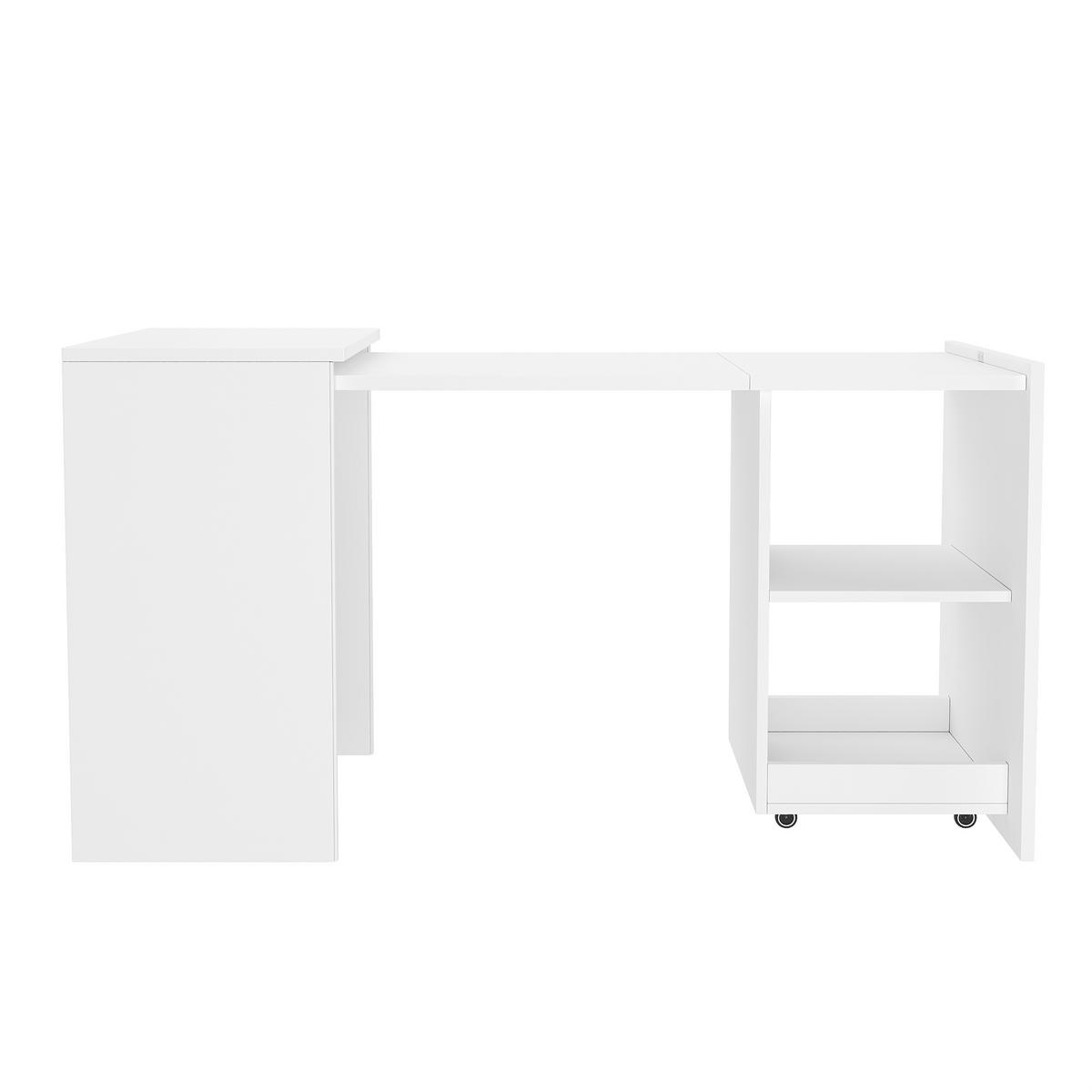 BÜROSCHREIBTISCH holzwerkstoff in weiß, 2-in-1 schrank-funktion & rollbar - Weiß, Holzwerkstoff (55/126/75cm) - Urban Meuble