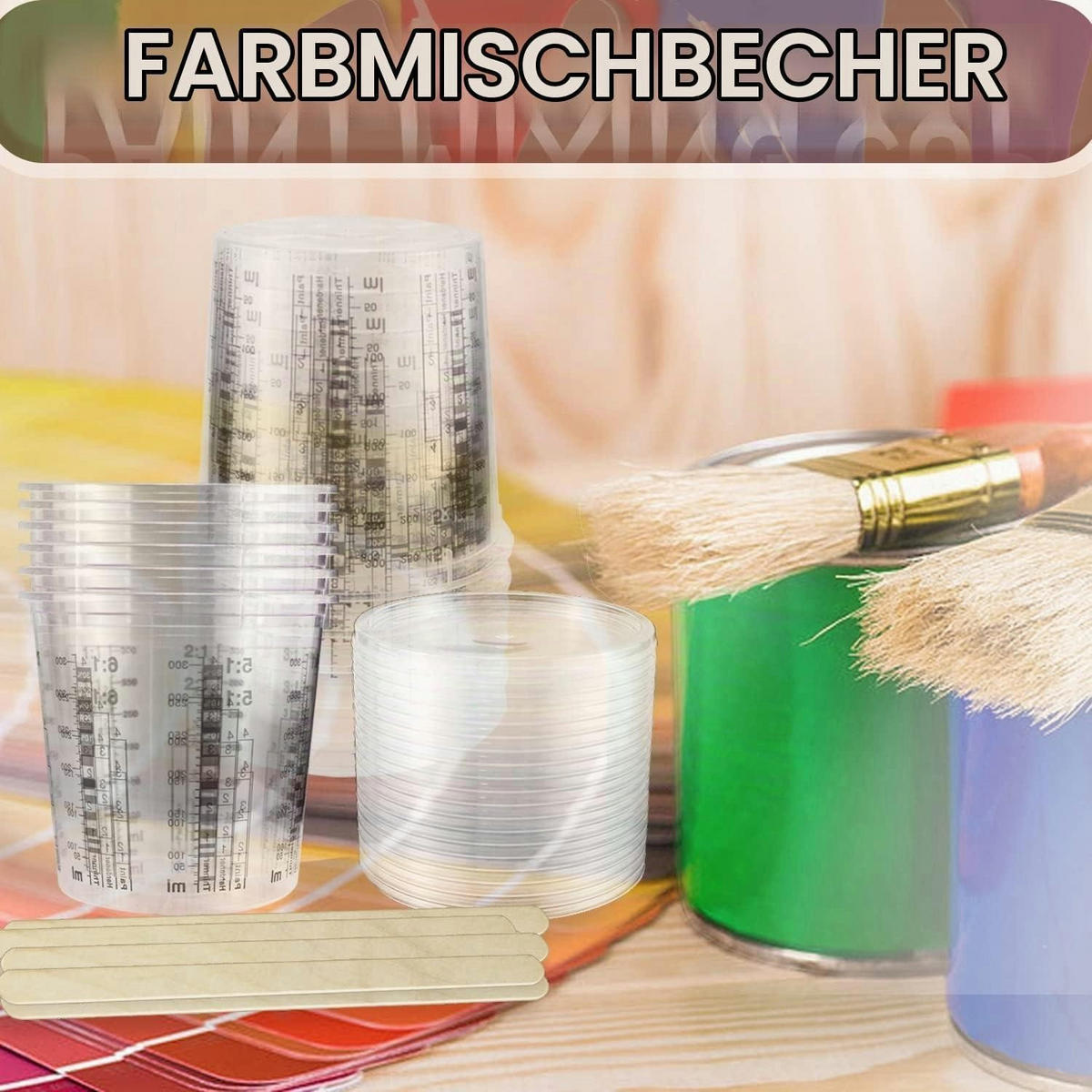 LACKMISCHBECHER 385 ml 20er Set mit Rührhölzern - Transparent, Kunststoff (0.385L)