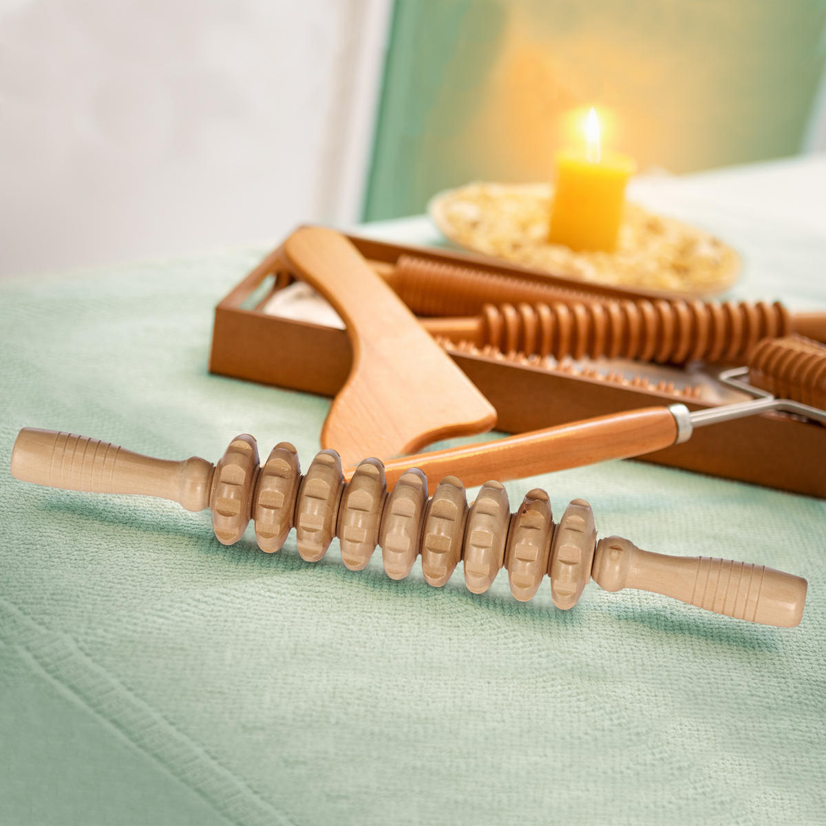 MASSAGEROLLER - Hellbraun, Holz (38/5/5cm) - Relaxdays