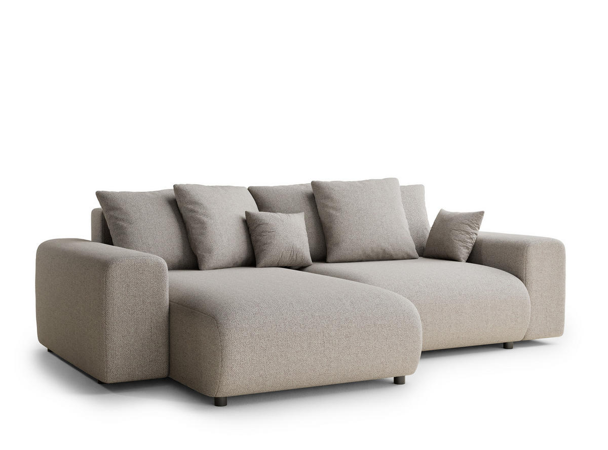ECKSOFA MIT SCHLAFFUNKTION Solo Seidengrau Webstoff - Beige/Schwarz, Holz/Holzwerkstoff (255/168cm) - Maison de Reve