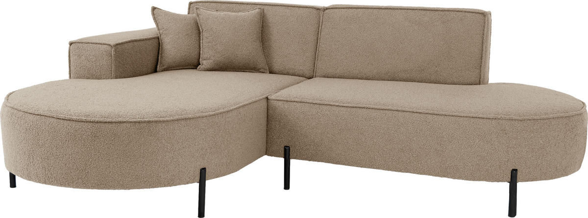 ECKSOFA Hana Loft 3-Sitzer Ecke Links, Boucle, Dunkelbeige 241/80/168 cm - Sandfarben/Schwarz, Textil/Metall (241/168cm) - WFL GROUP