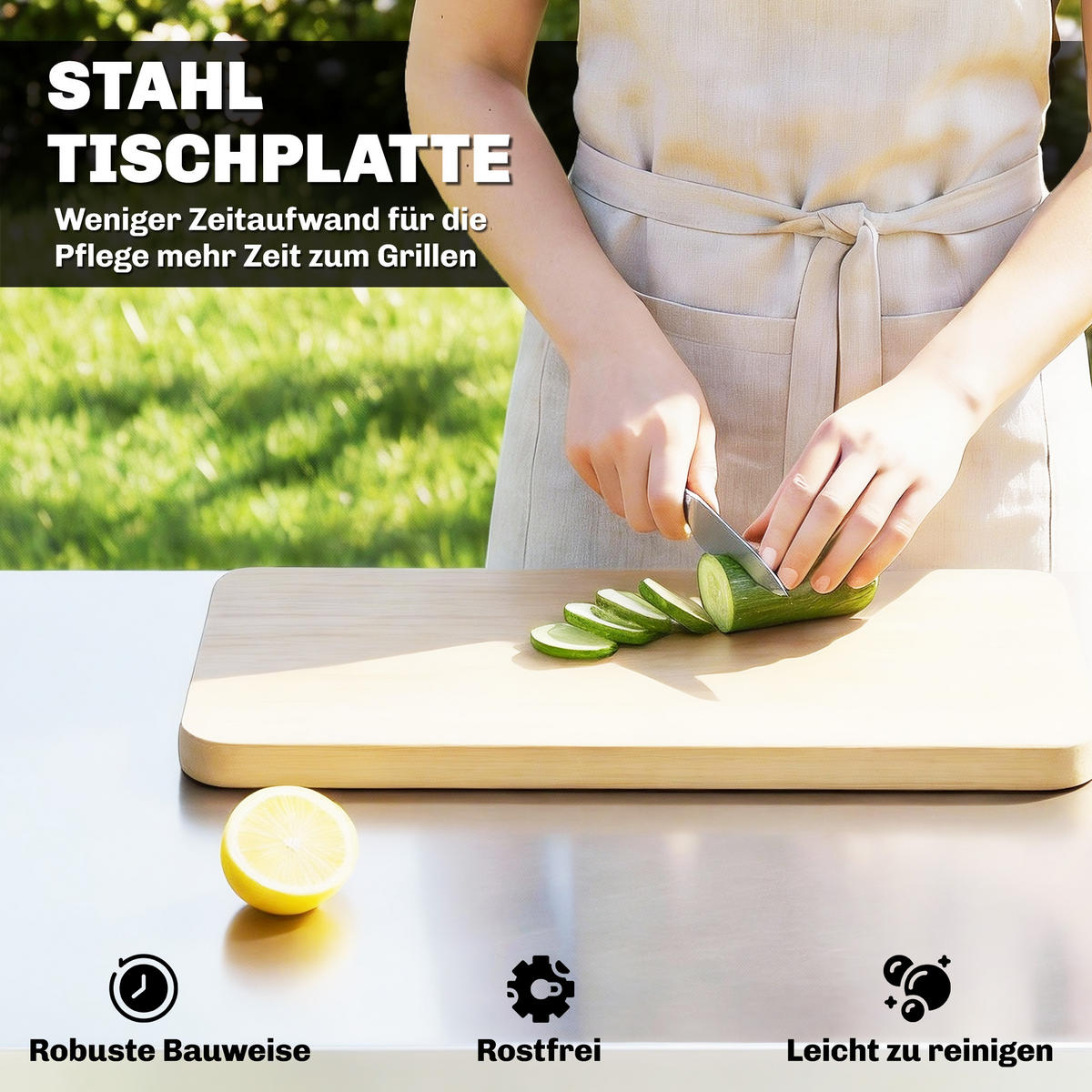 GRILLWAGEN Edelstahl Metall Schwarz - Schwarz, Metall (67.5/80.5/115cm) - Outsunny