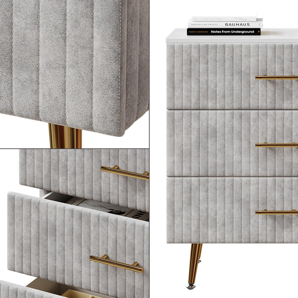 KOMMODE Velia Grau 70 x 78.5 cm mit 3 Schubladen - Grau, Holzwerkstoff (70/78.5/39cm) - Vicco