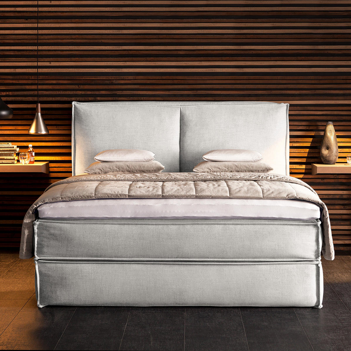 BOXSPRINGBETT mit Kopfteil - Premium - Weiß, Textil (200/200cm) - home24