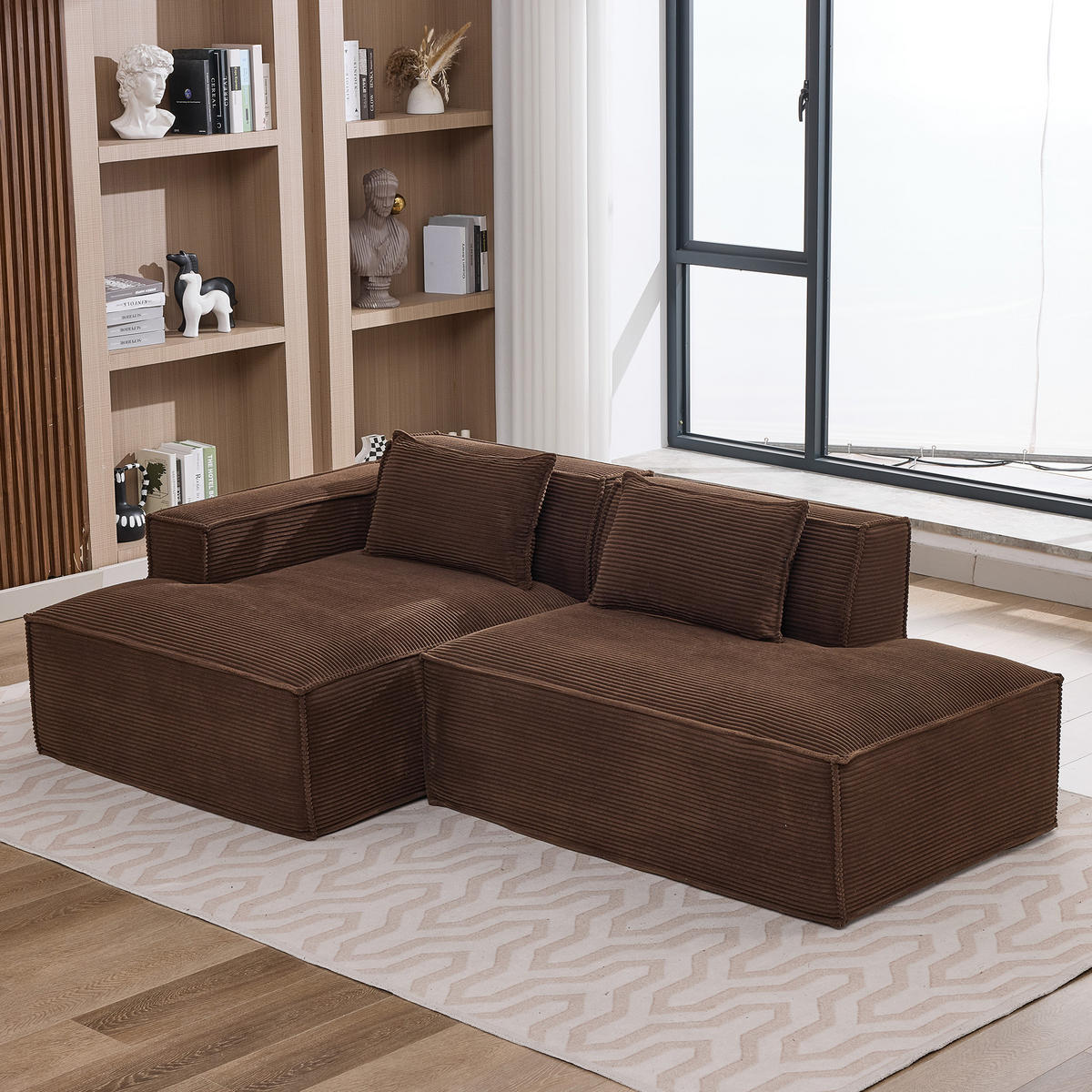ECKSOFA 233/129/70 cm Braun mit zwei Kissen und Federtasche - Braun, Textil (235/129cm) - Oxeza