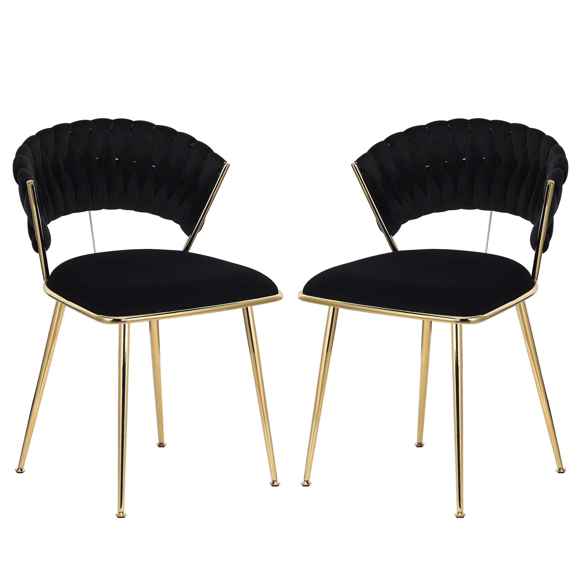 ESSZIMMERSTUHL 2er Set aus Samt, Schwarz - Schwarz, Metall (43.5/75/43.5cm)