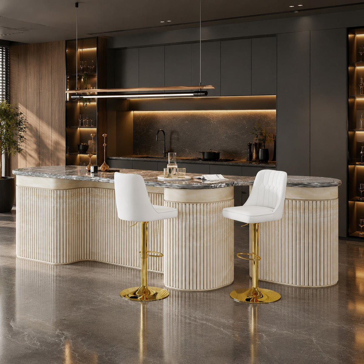 BARHOCKER-SET 2-teilig höhenverstellbar Weiß/Gold mit 360°-Drehfunktion - Weiß, Metall (44/117.5/44cm) - MIVRAY
