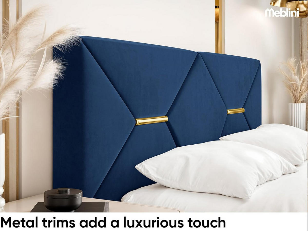 BETT LIZZY H3 - Goldfarben/Dunkelblau, Holzwerkstoff (160/200cm) - Meblini