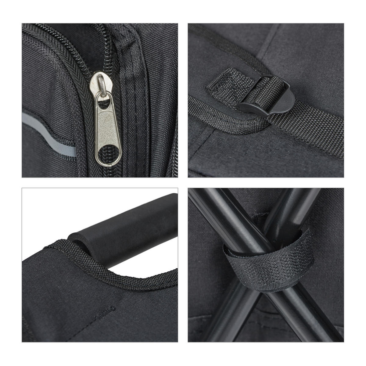 CAMPINGHOCKER - Schwarz, Textil/Metall (35/42/29cm) - Relaxdays