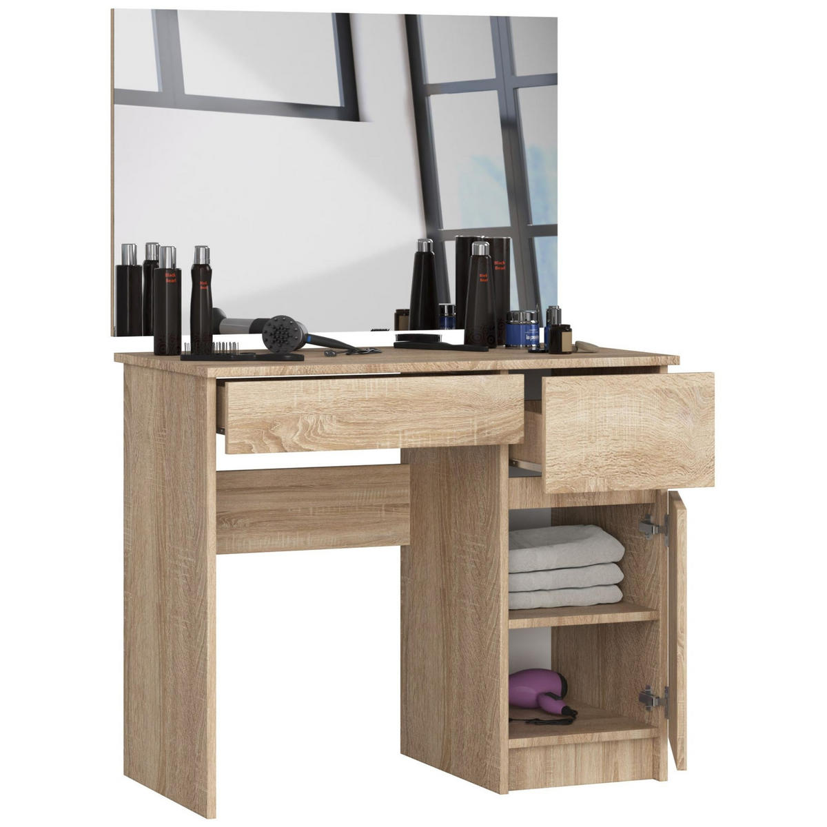 SCHMINKTISCH mit Spiegel - Sonoma Eiche, Holzwerkstoff (90/142/50cm) - RAUMHIRSCH FURNITURE