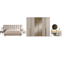BETTANLAGE VEGA Schlafzimmer-Set, 5-teilig, Beige, Bett mit Kopfteil, 2 Nachttische, Kleiderschrank und Kommode - Beige, Holzwerkstoff (160/200cm)