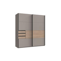 KLEIDERSCHRANK Bremen in Saharagrau mit Absetzungen in Multiplex 180 x 198 x 65 cm (B/H/T) – Schwebetürenschrank ohne Spiegel - Grau, Holzwerkstoff (120/200/80cm)