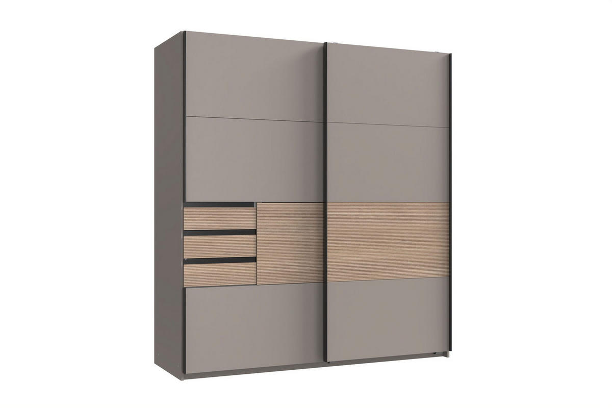 KLEIDERSCHRANK Bremen in Saharagrau mit Absetzungen in Multiplex 180 x 198 x 65 cm (B/H/T) – Schwebetürenschrank ohne Spiegel - Grau, Holzwerkstoff (120/200/80cm)
