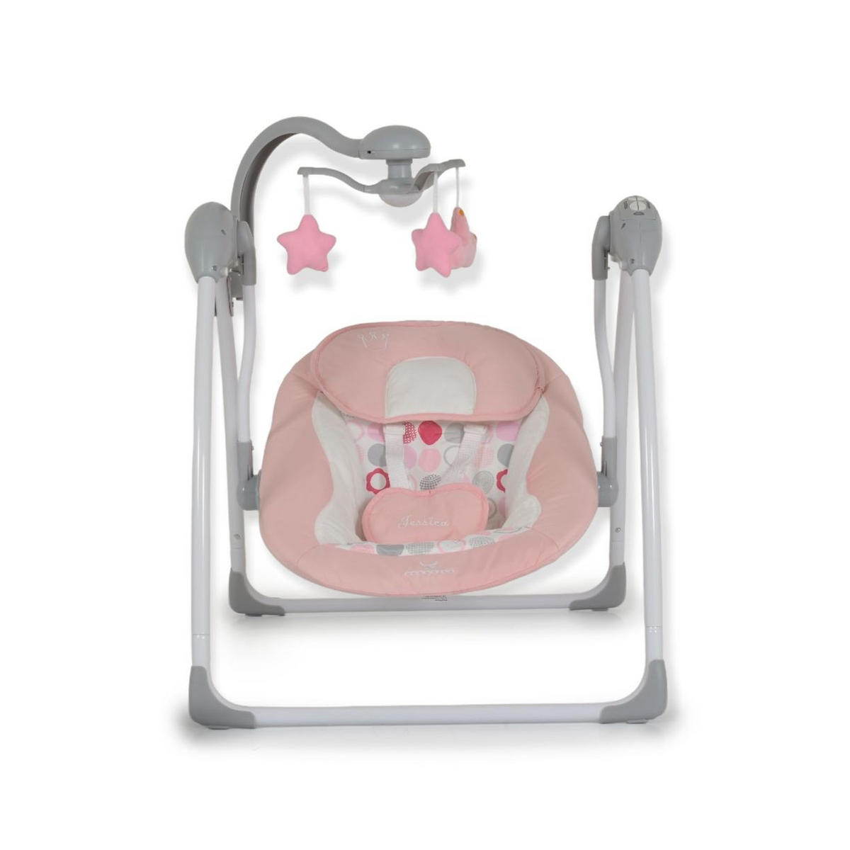 BABYWIPPE Jessica rosa Musikfunktion, 5 Schaukelstufen, Timer, 5-Punkt-Gurt, Kopfkissen - Rosa, Metall - Moni