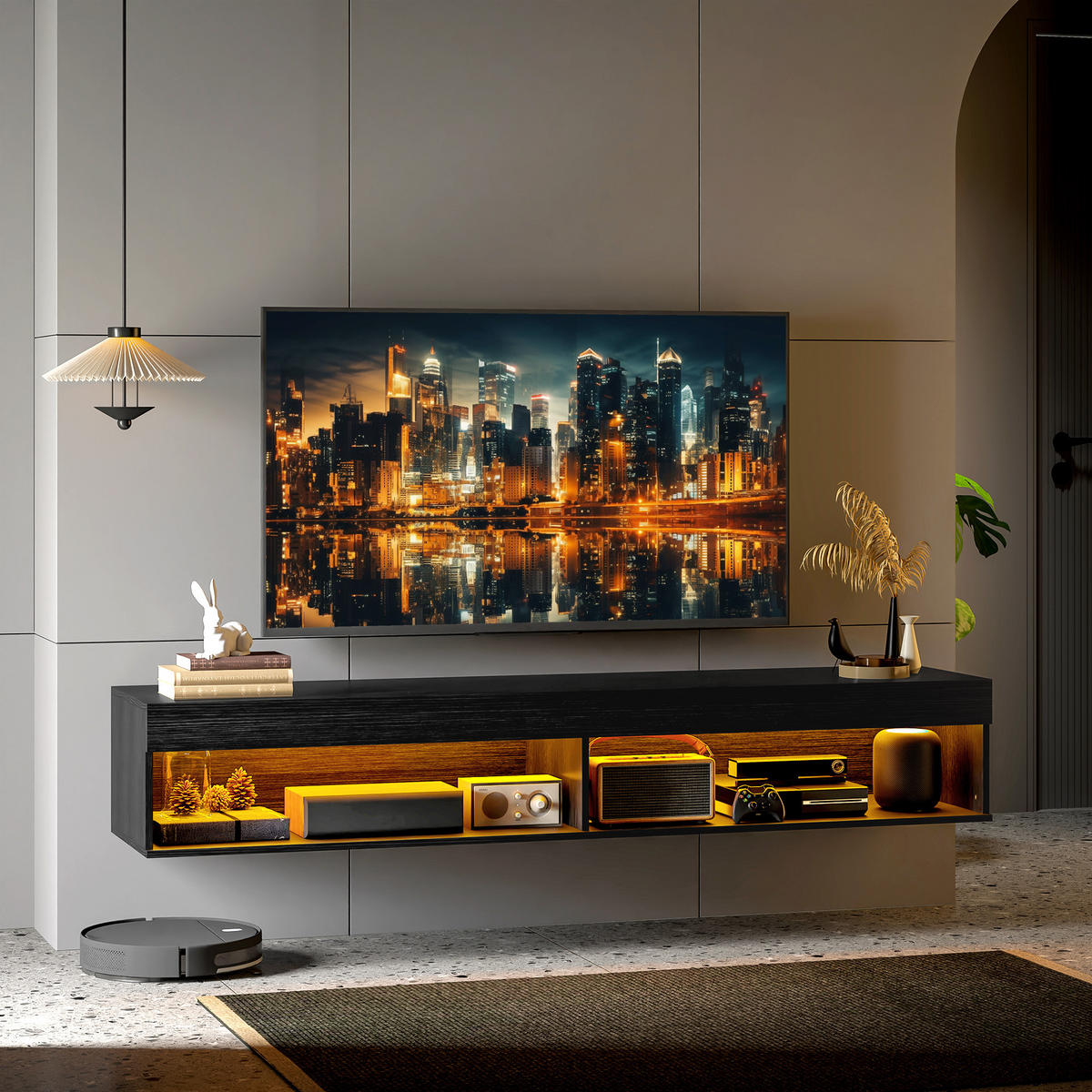 TV-MÖBEL Schwarz 1 Stück - Schwarz, Holzwerkstoff (180/30/40cm) - GiPP