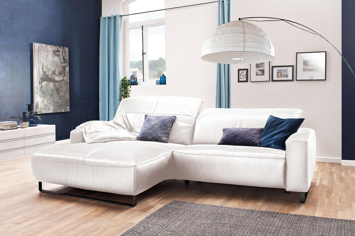 ECKSOFA MIT SITZTIEFENVERSTELLUNG YORK Ecru Leder - Ecru/Schwarz, Leder (284/180cm) - KAWOLA
