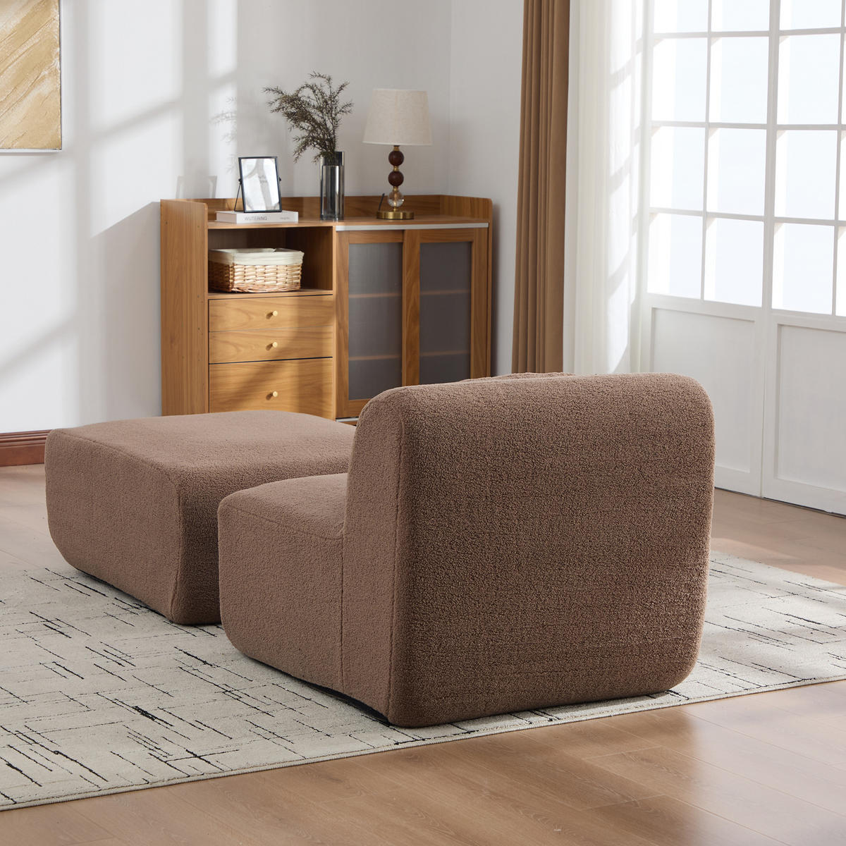 SESSEL DE-35154 mit Hocker Camel - Sandfarben, Textil (177/71/79cm) - ComfortXL