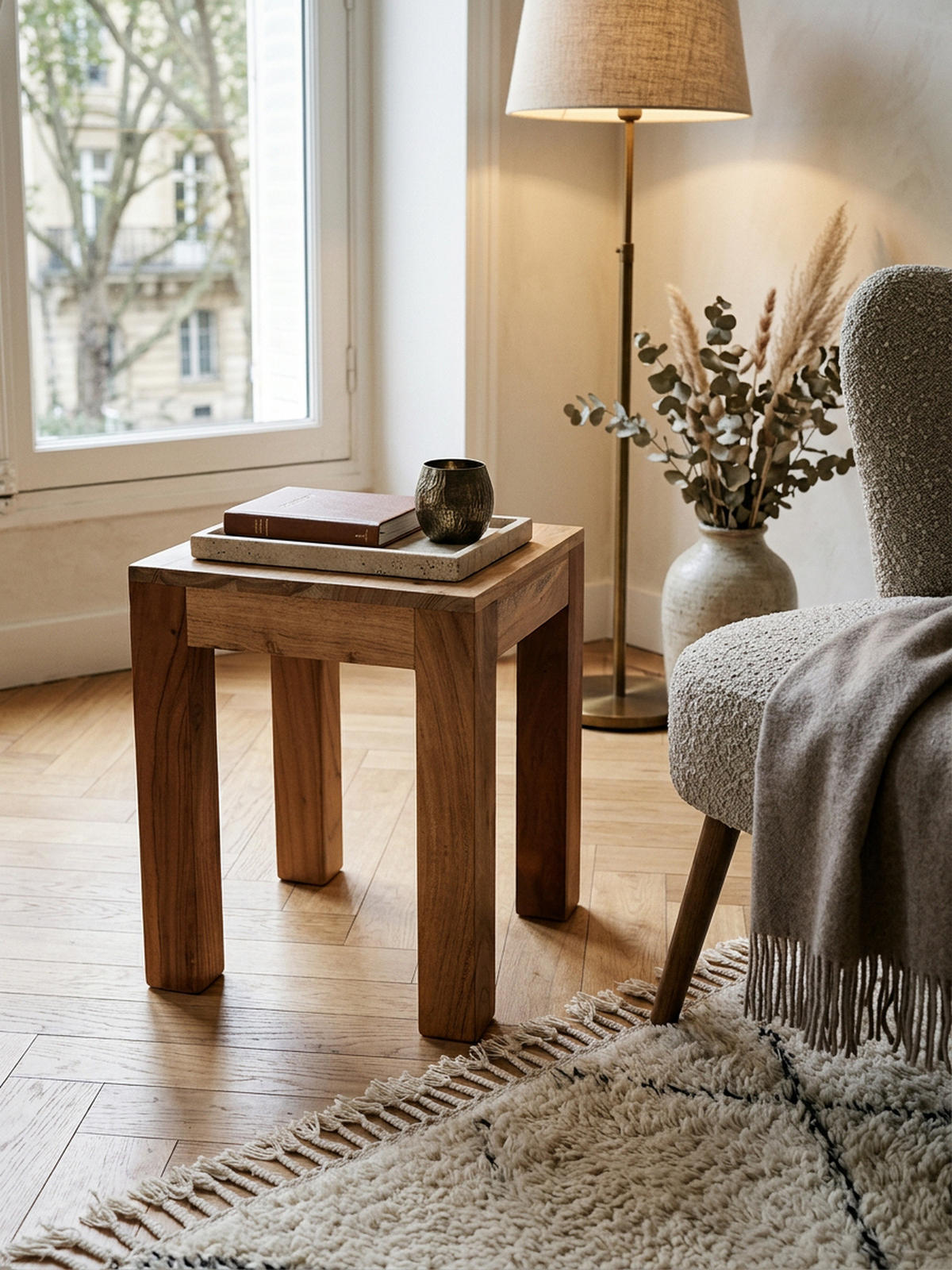 COUCHTISCH Massivholz Handgefertigt Edelholz Design, Beige 35x35x45 cm - Beige, Holz (35/35/45cm) - KADIMA DESIGN