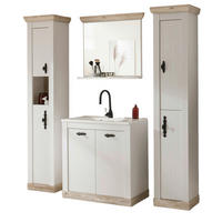 BADKOMBINATION Pinie weiß, Oslo Pinie, Landhaus Badmöbel Set 5-tlg. MIT Waschbecken 205 x 200 cm - Anthrazit/Weiß, Holzwerkstoff/Metall (205/200/46cm) - Furn.Design