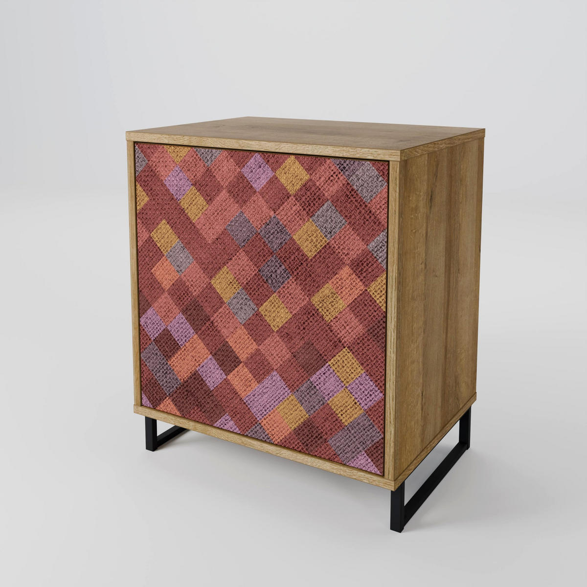 SIDEBOARD PAINTED SQUARES, Eichefarben, 57,5x42x77,5 cm, Schräge Buchenholzfüße - Eichefarben/Buchefarben, Holzwerkstoff/Buchenholz (57.5/77.5/42cm) - SpaceRebels