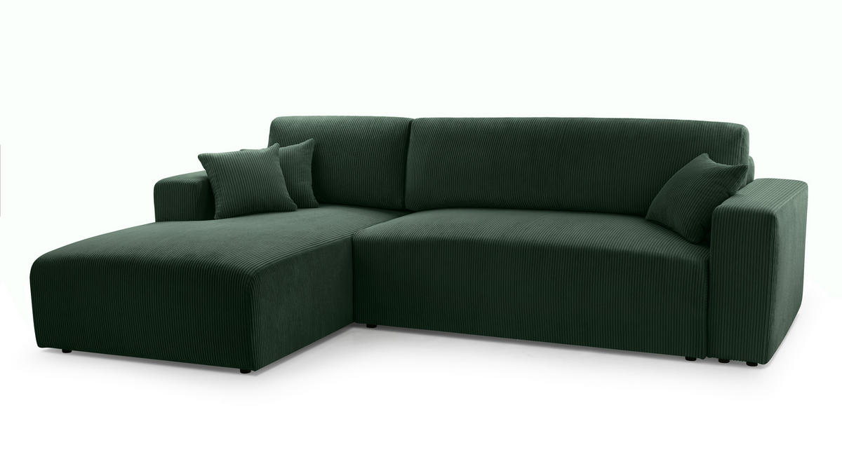 ECKSOFA L Form Catea Dunkelgrün 279/145/84 cm Links mit Schlaffunktion - Schwarz/Grün, Kunststoff/Textil (145/279cm) - AX Living