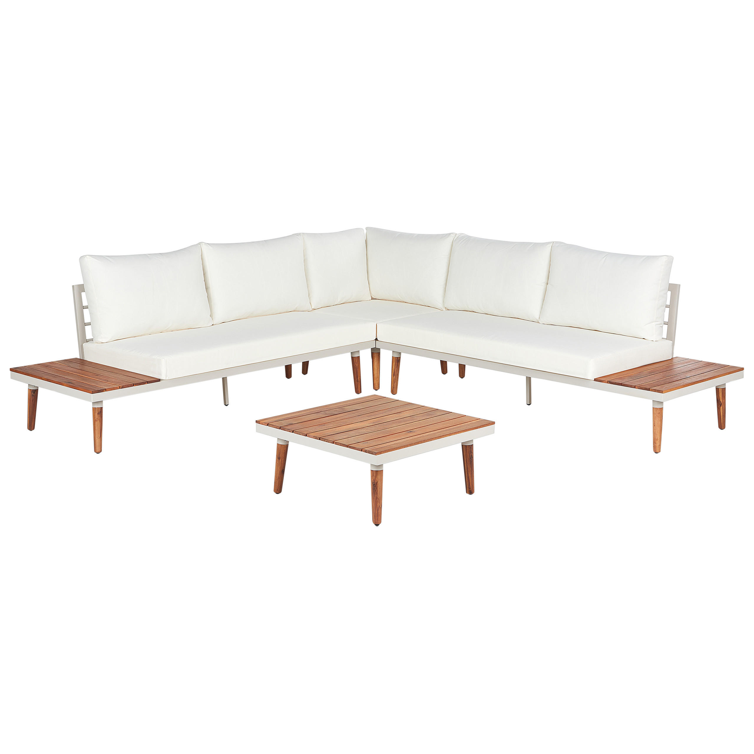 SET LOUNGE cu 5 locuri lemn de salcâm alb crem Corato