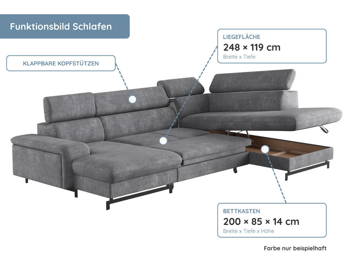 WOHNLANDSCHAFT Vaasa mit Schlaffunktion - Dunkelbraun, Kunststoff/Textil (328/81/215cm) - foamnova